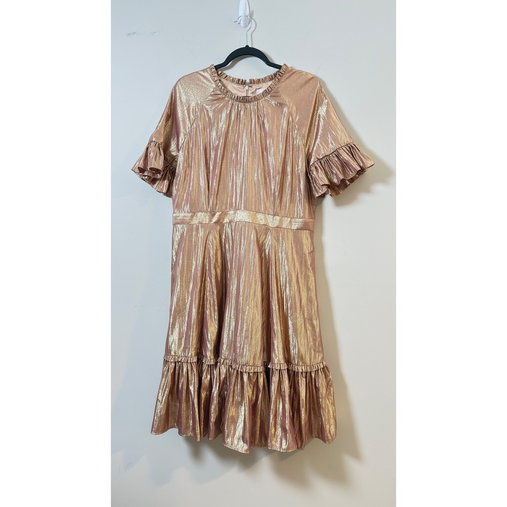 Rachel Parcell Rose Gold Metallic Ruffle Midi Swing Dress Size XL